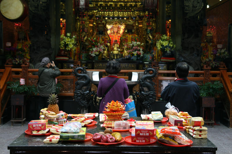 Offerings at Guandu Temple (關渡宮), Taipei.